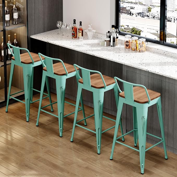 Alunaune 26" Metal Bar Stools Set of 4 Counter Height Barstools Industrial - Image 5