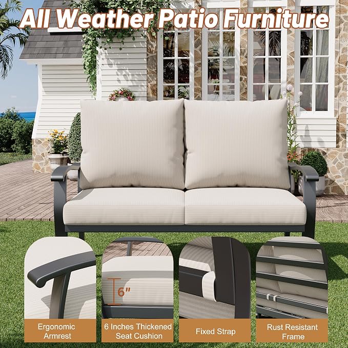 HOMREST Outdoor Loveseat Aluminum Patio Furniture Sofa, All-Weather Metal - Image 4