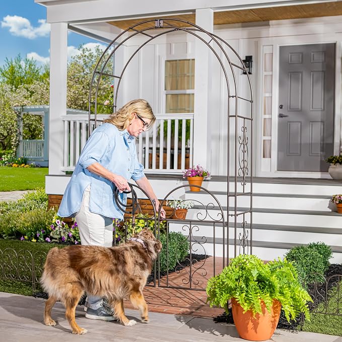 Plow & Hearth Arch Metal Outdoor Garden Arbor, 84 inches Tall, Iron Trellis - Image 5