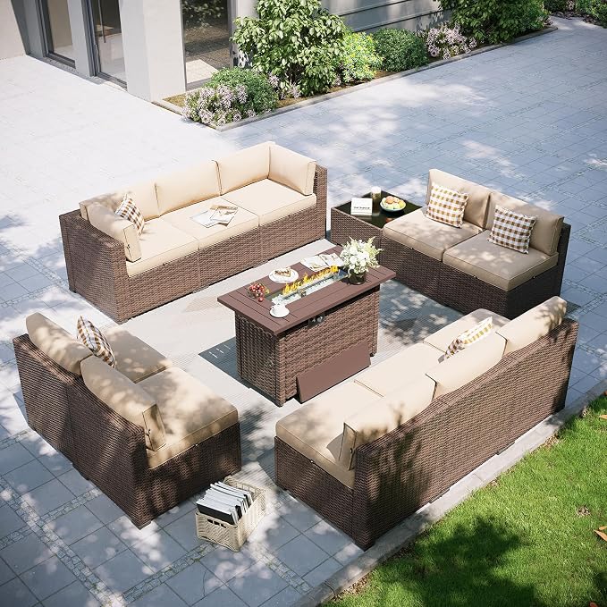 Aoxun Patio Furniture Set with Fire Pit Table, 12 Piece Outdoor Sectional Sofas by Aoxun