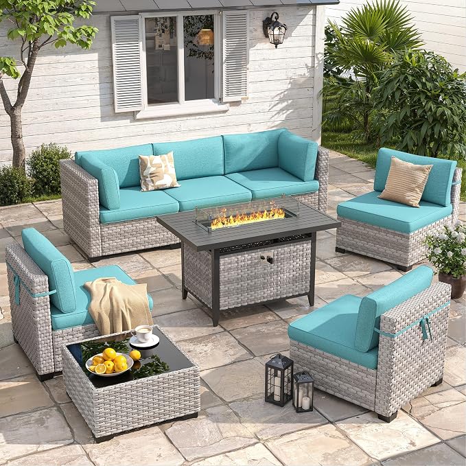 6-Seat Modern Outdoor Wicker Rattan Patio Furniture Set by MASIONBACKYARDS