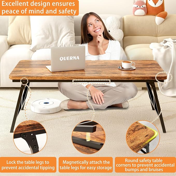 Folding Coffee Table, No Assembly Low Coffee Table, Floor Table Desk - Image 4