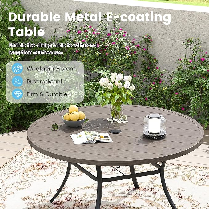 Patio Dining Table for 6-8, Round Metal Outdoor Table - Image 4