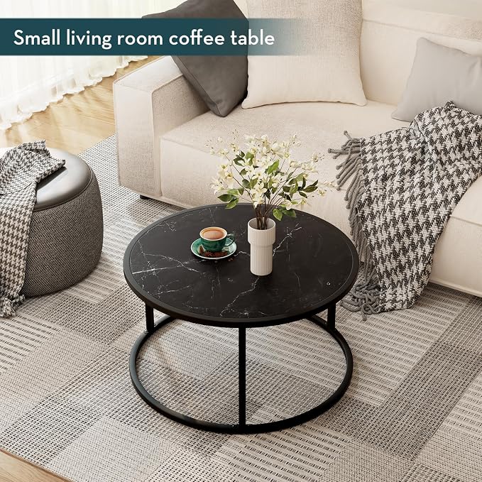SAYGOER Black Coffee Table Round Marble CoffeeTables - Image 7