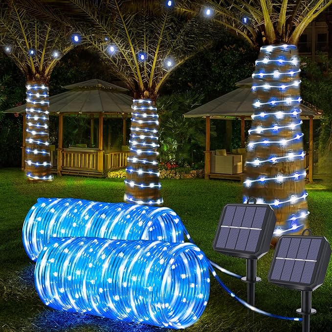 Solar Rope Lights, 2 Packs Total 66ft 200LED Solar String Lights, 8 Modes by Jnaurb