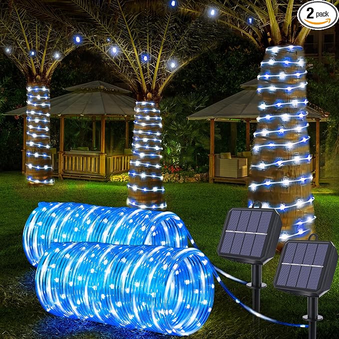 Solar Rope Lights, 2 Packs Total 132ft 400LED Solar String Lights, 8 Modes by Jnaurb