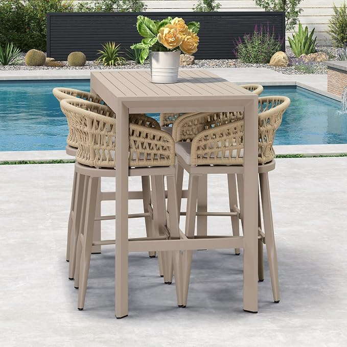 PURPLE LEAF Outdoor Rattan 29" Bar Stools Set of 4, Modern Boho Aluminum Patio - Image 7
