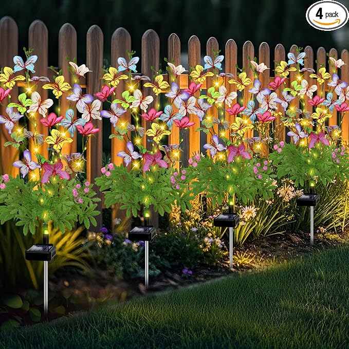 Solar Garden Lights Outdoor Waterproof, 4 Packs Solar Swaying Butterfly Lights by EDOF