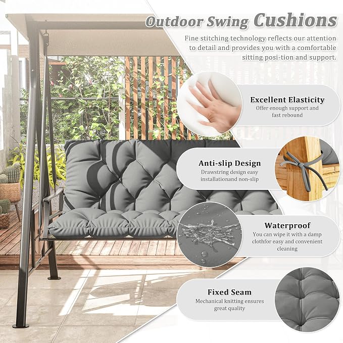 Porch Swing Cushion with Backrest 2-3 Seater Outdoor Bench Cushions Waterproof - Image 3