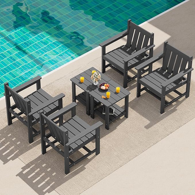 SEWRWALL 3 Pieces Patio Bistro Set, All Weather Adirondack Chair Set - Image 8