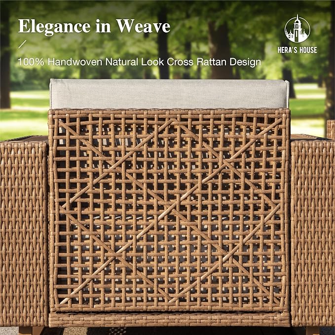 HERA'S HOUSE 6 Pieces Outdoor Rattan Furniture Set, 4 Sectional Patio Wicker - Image 7