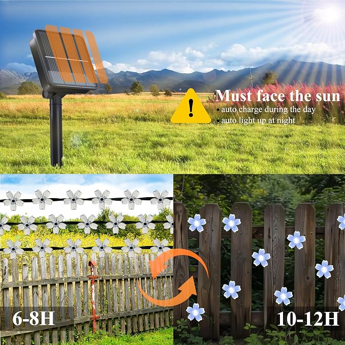 Solar String Lights for Outside，50 LED Solar Flower Lights Outdoor Waterproof - Image 6