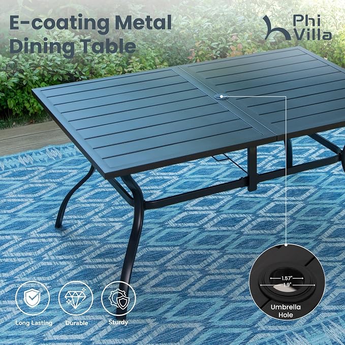 PHI VILLA Patio Dining Set for 6, Large Metal Table and 6 Outdoor Swivel Dining - Image 6