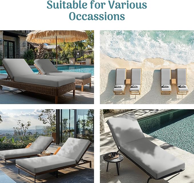 Codi Chaise Lounge Cushions Outdoor, Pool Lounges Chair Cushion Set, Waterproof - Image 7