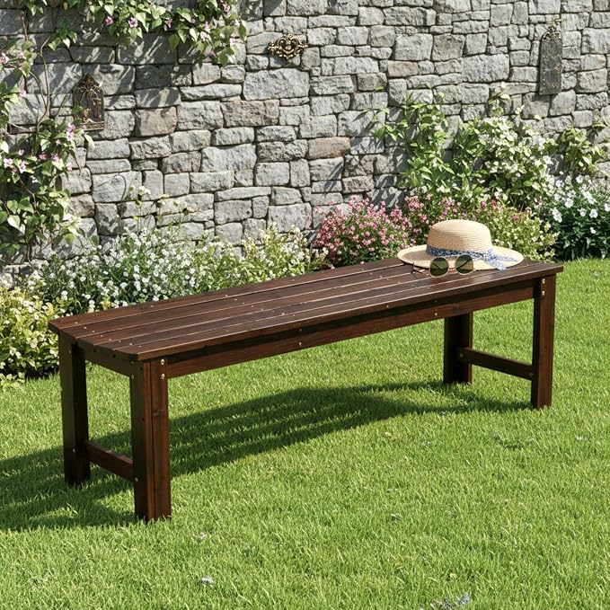 Shine Company Outdoor Wooden Backless Patio Garden Bench, 5 Ft, Burnt Brown - Image 2