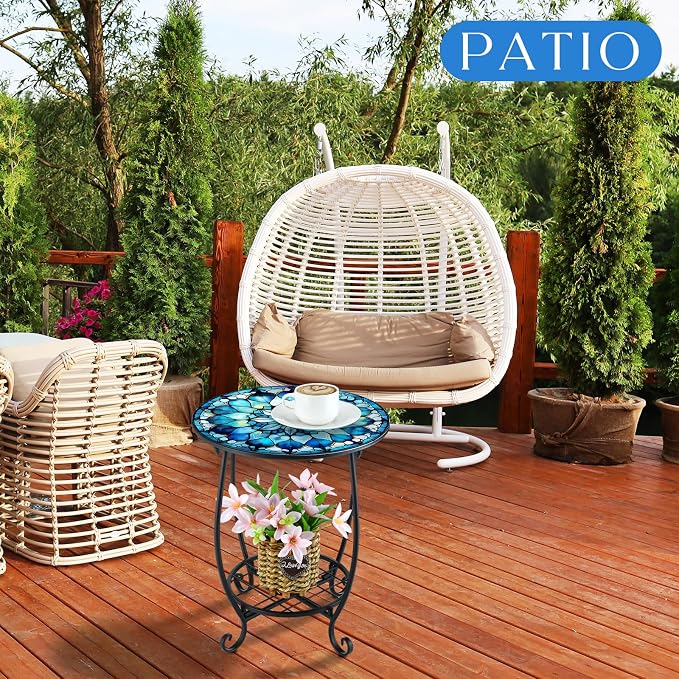 Outdoor Side Table Round Small Mosaic Patio Accent Indoor End Plant Coffee Tea - Image 4