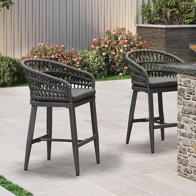 PURPLE LEAF Outdoor Rattan 24" Counter Height Bar Stools Chair Set of 2 - Image 2