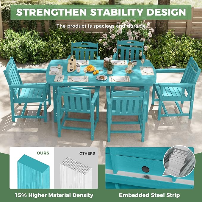 HDPE Outdoor Dining Set, Patio Table and Chairs Set, All-Weather 7-Piece - Image 4