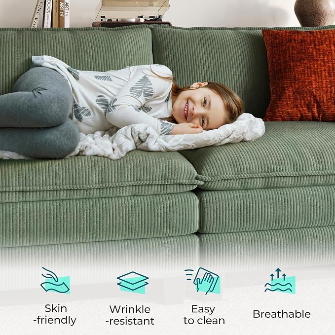 LINSY HOME 123'' Modular Sectional Sofa Green Couch Corduroy Cloud Couches - Image 5