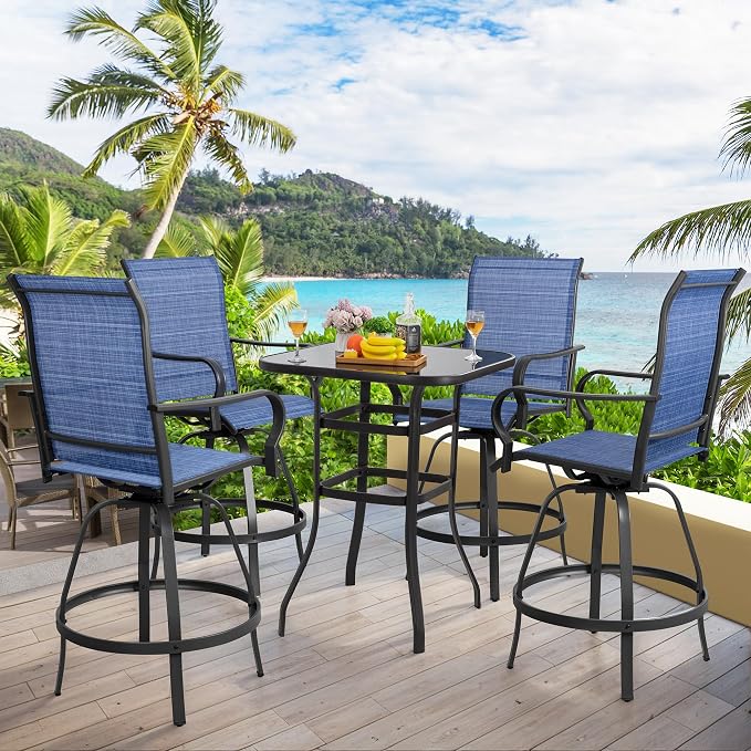 Shintenchi 5 Piece Patio Swivel Bar Set, Outdoor Patio Bar Table and Chairs Set - Image 6