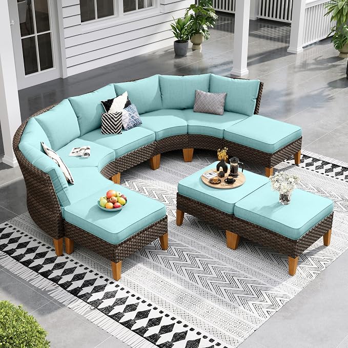 Sophia & William Outdoor Wicker Sectional Sofa Set, 9 Piece Half Moon Curved by SophiaWilliam