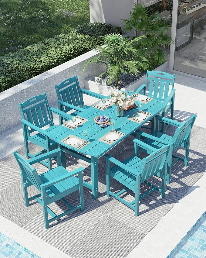 Ciokea HDPE Outdoor Dining Set, 7-Piece Patio Table and Chairs Set - Image 8