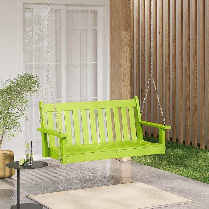 COSTAELM Paradise Outdoor Patio HDPE Hanging Front Porch Swing Bench - Image 2