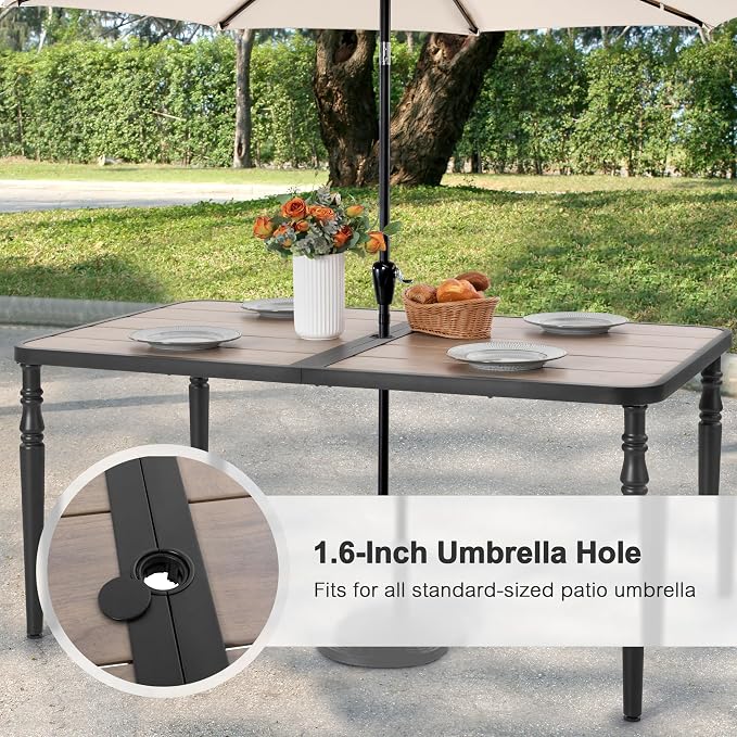 NUU GARDEN Patio Dining Table for 6, 61” x 37” Large Rectangle Metal Table - Image 6