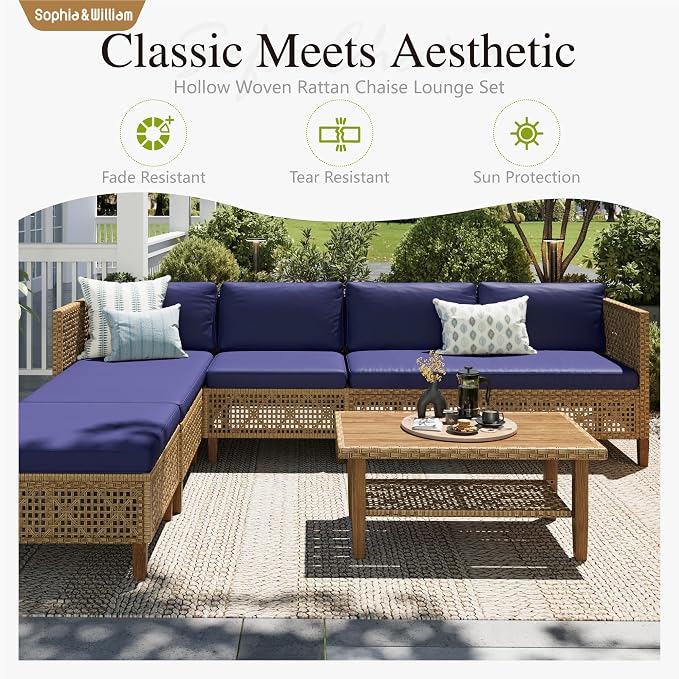 Sophia and William 5-Piece Wicker Patio Furniture Set, L-Shaped Outdoor - Image 2