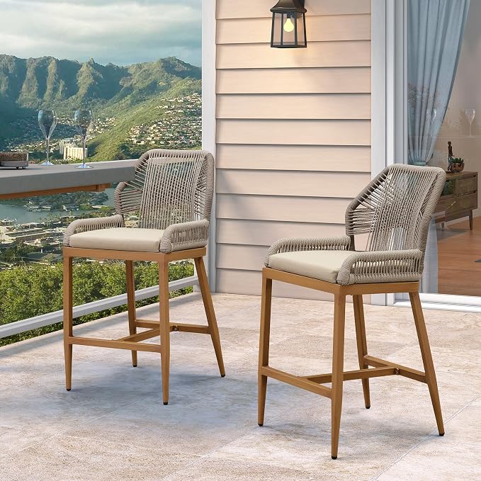 PURPLE LEAF Patio Counter Height Bar Stools 24" H Set of 4 Modern Rattan Bar - Image 3