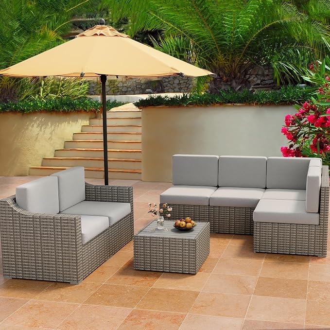 HAPPATIO 7 Piece Patio Conversation Set, Rattan Wicker Outdoor Sectional Sofa - Image 2