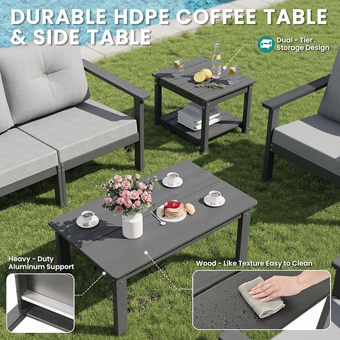 6-Piece HDPE Patio Furniture Set, Outdoor Sectional Sofa Set, All Weather - Image 7