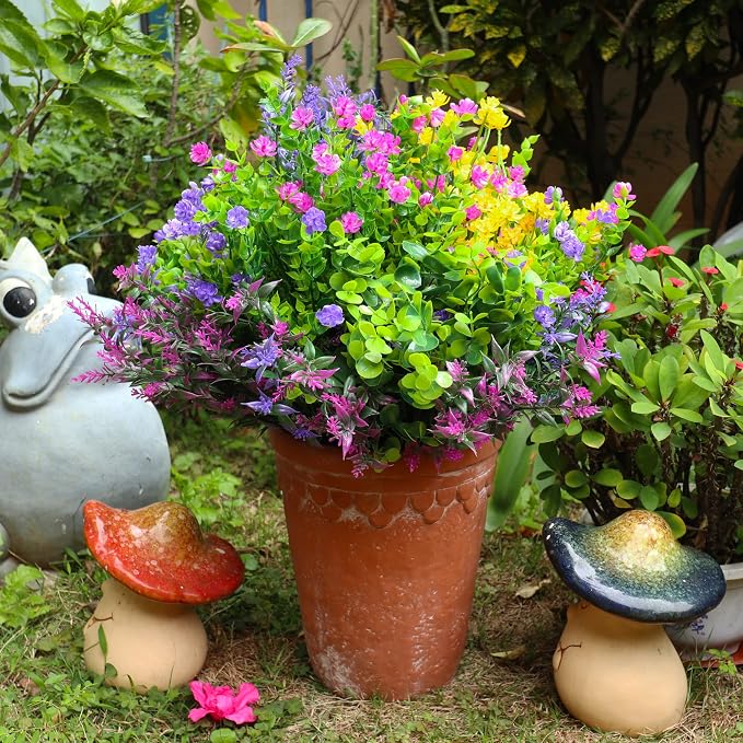 24 Bundles Artificial Fake Flowers Outdoor, 6 Styles UV Resistant No Fade Faux - Image 7