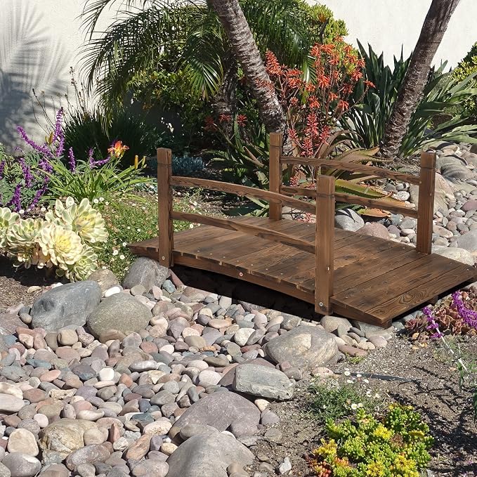VINGLI 4 ft Garden Bridge, Arch Walkway Wooden Bridge - Image 9