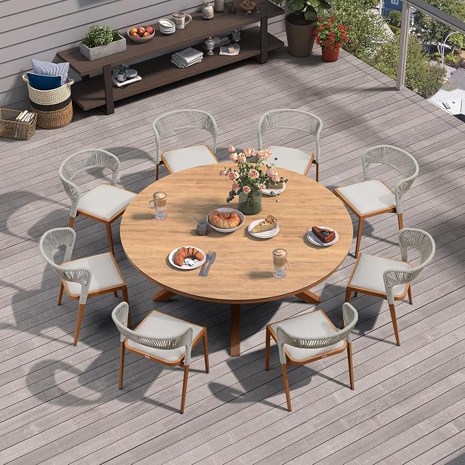 PURPLE LEAF 9 Pieces Round Patio Dining Set Outdoor Furniture by PURPLELEAF