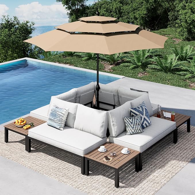 PHI VILLA 8 Pieces Outdoor Patio Furniture Set, Metal Frame Modern Outdoor by PHIVILLAThepioneerofcomfortablehouseholdsupplies