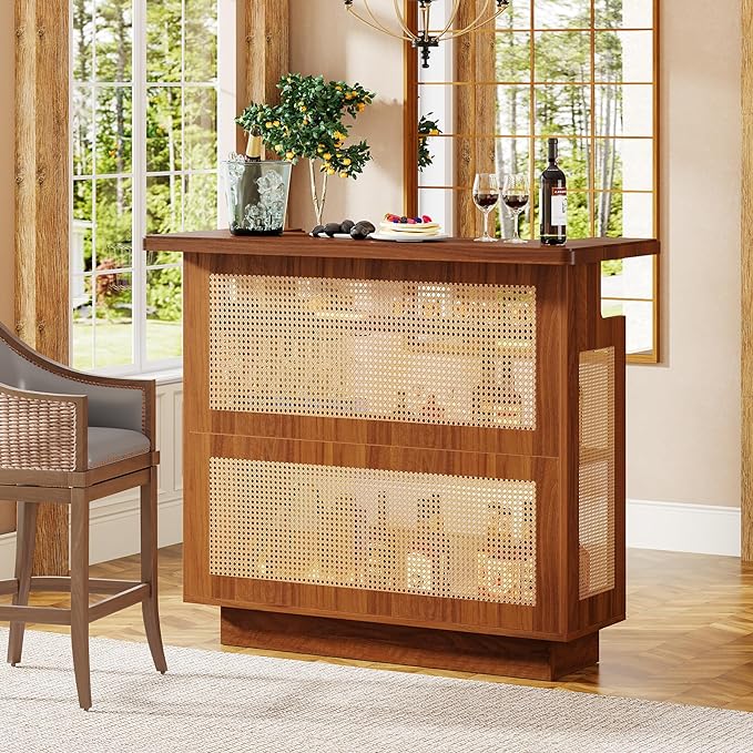 Tribesigns Rattan Home Bar Unit, Farmhouse 4-Tier Bar Table - Image 4