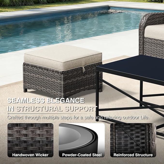 Joyside Outdoor Ottoman Set of 2, Patio Large Ottoman Foot Rest - Image 4