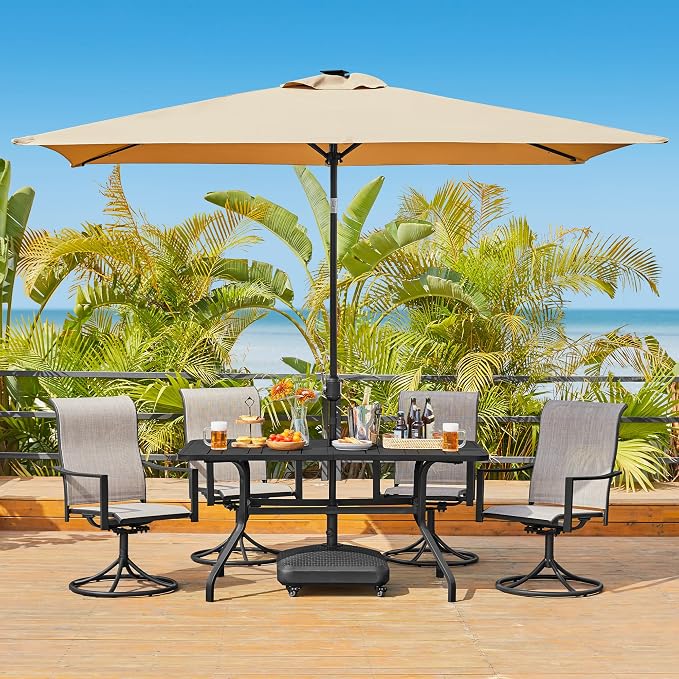 Yaheetech Outdoor Dining Table for 6 People, Rectangle Metal Slatted Patio Table - Image 8