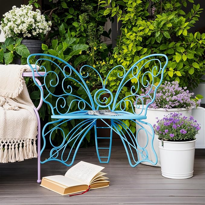 49 Inch Outdoor Bench, Weatherproof Butterfly Front Porch Benches - Image 4