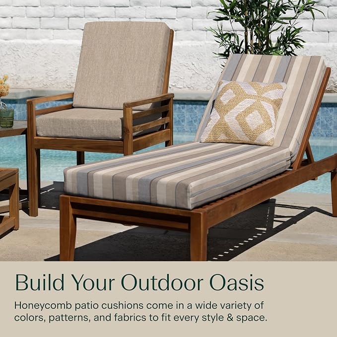 Honeycomb Outdoor Heritage Chaise 21.5 x 70, Stripe Taupe Chaise Lounge Cushion - Image 3
