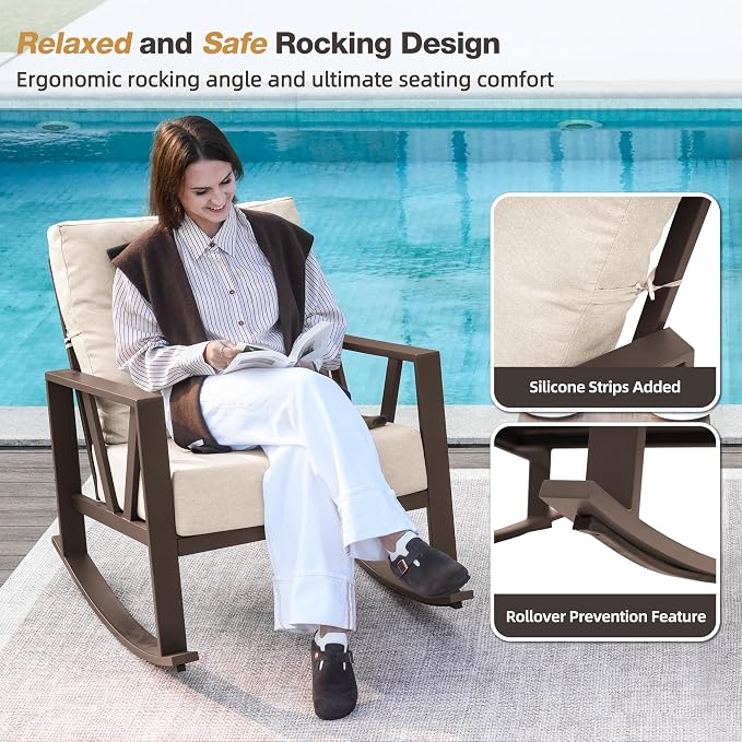 Outdoor Patio Rocking Chairs Set of 2, 3 Pieces Patio Porch Furniture Set - Image 6