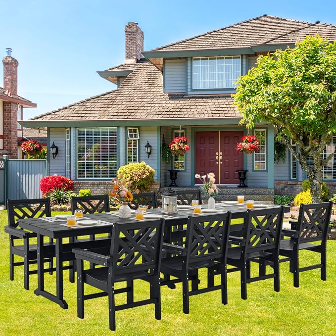 HDPE Dining Table Set for 8, 10-Piece Outdoor Table and Chairs Include 8 Dining - Image 6