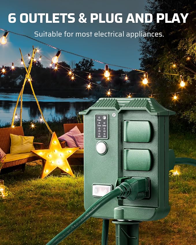 DEWENWILS Outdoor Power Stake Timer Waterproof, 6 Grounded Outlets, 6FT - Image 6