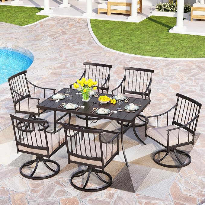 PHI VILLA Swivel Chairs Set of 6 Patio Dining Rocker Chair - Image 9