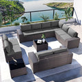 Kullavik Outdoor Patio Furniture Set, 12 Pieces Sectional Rattan Sofa Set Brown by KULLAVIK