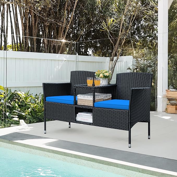 Greesum Patio Loveseat Outdoor Wicker Furniture Conversation Set - Image 2