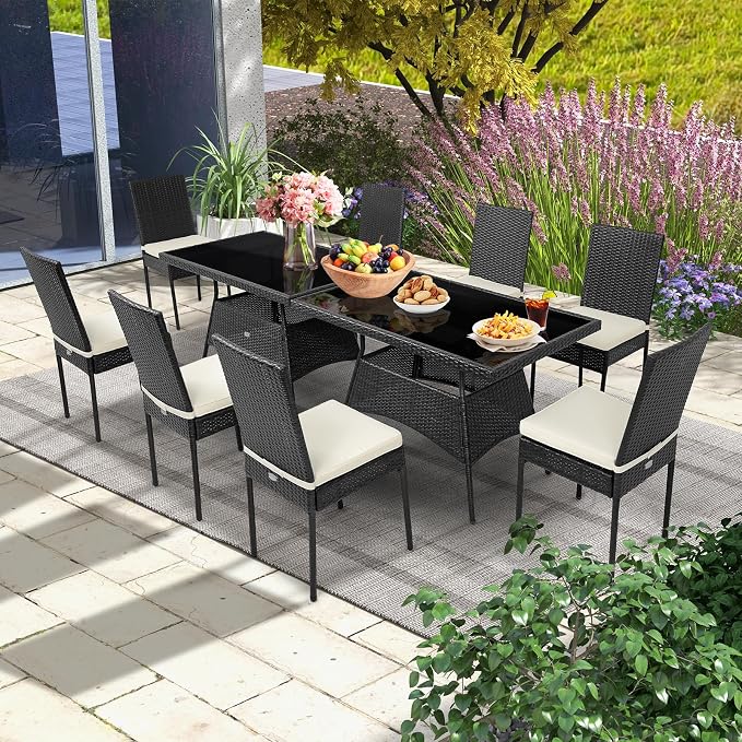 Tangkula 10 Pieces Wicker Patio Dining Set, Outdoor Rattan Table & Chairs Set - Image 4