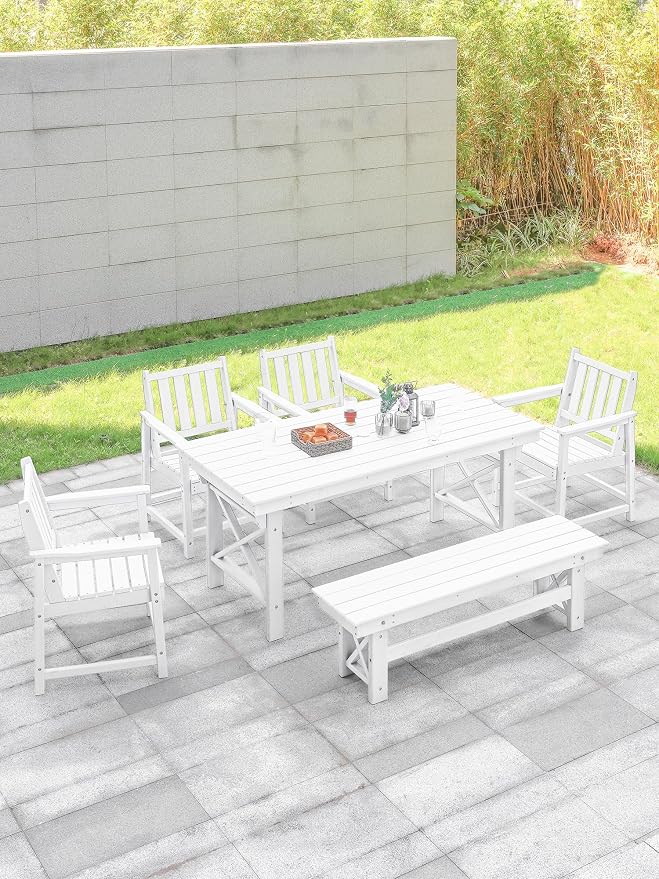 HDPE Outdoor Dining Set of 6, Patio Dining Table Set - Image 2