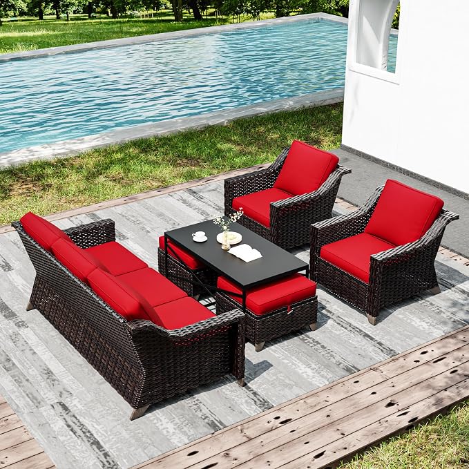 Joyside Wicker Patio Furniture Sets, 6 Pieces Upgraded Large Size Outdoor - Image 6